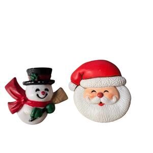 Vintage Santa Head 1981 Hallmark & Little Snowman Red Scarf Pin Christmas